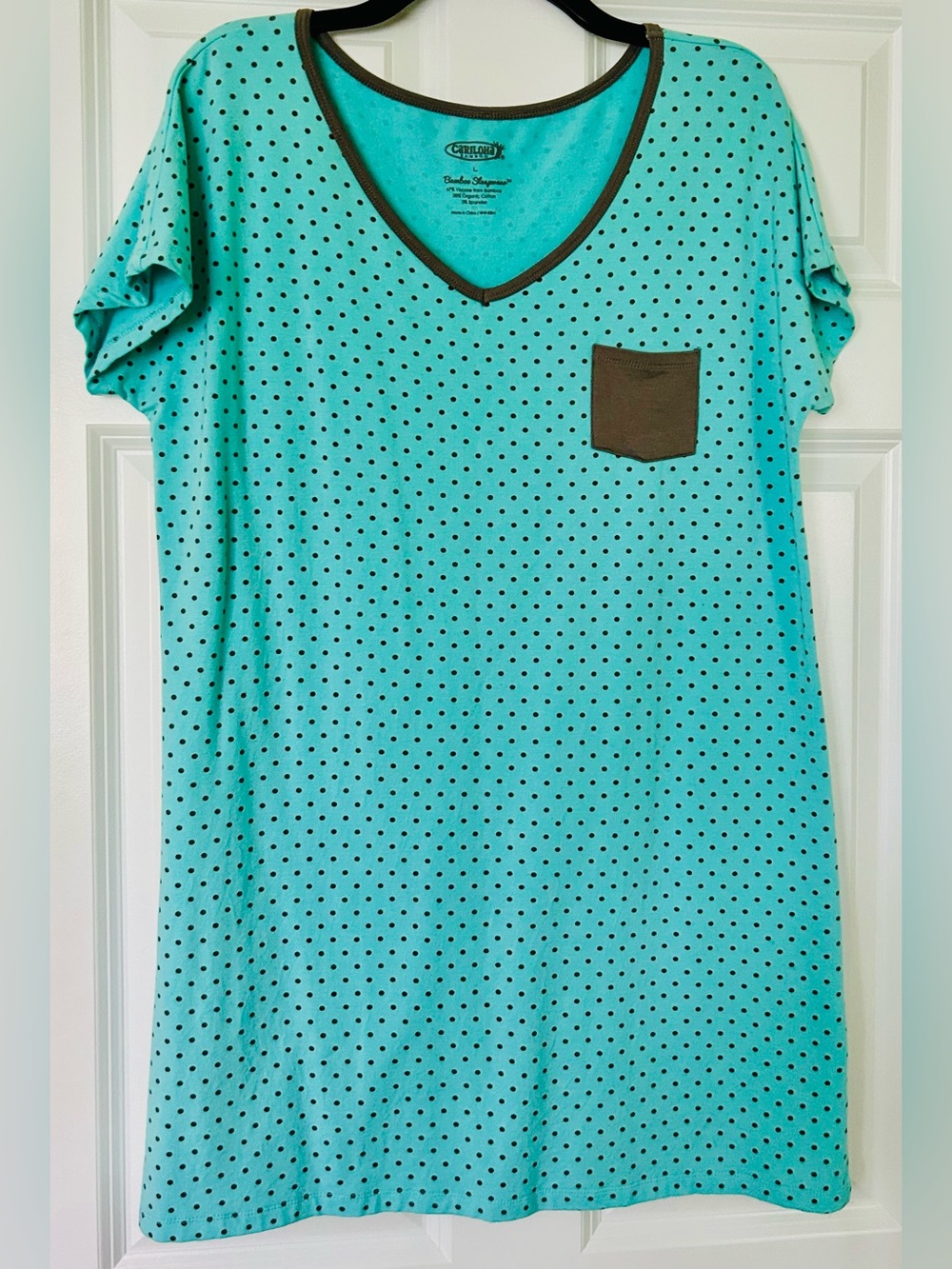 Cariloha Bamboo Polka Dot V-Neck Nightshirt with Pocket